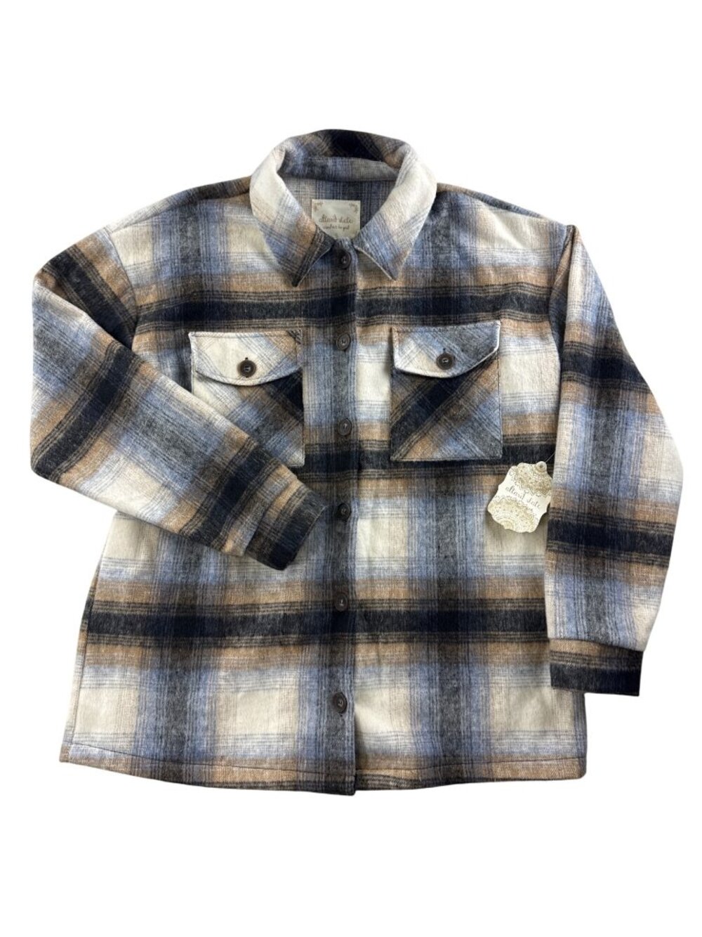 Altar'd State J1479PAS Plaid Shacket Women's Small Blue Taupe Flannel NEW Jacket